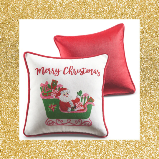 Pink Chinoiserie Christmas Santa and Sleigh Pillow  Merry Christmas Pillow