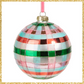 Green and Pink Plaid Glass Ornament 5" Pink Christmas Ornament