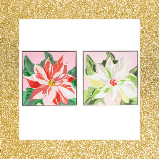 Pink Poinsettia Art  Set of 2  Pink Poinsettia Christmas Wall Art