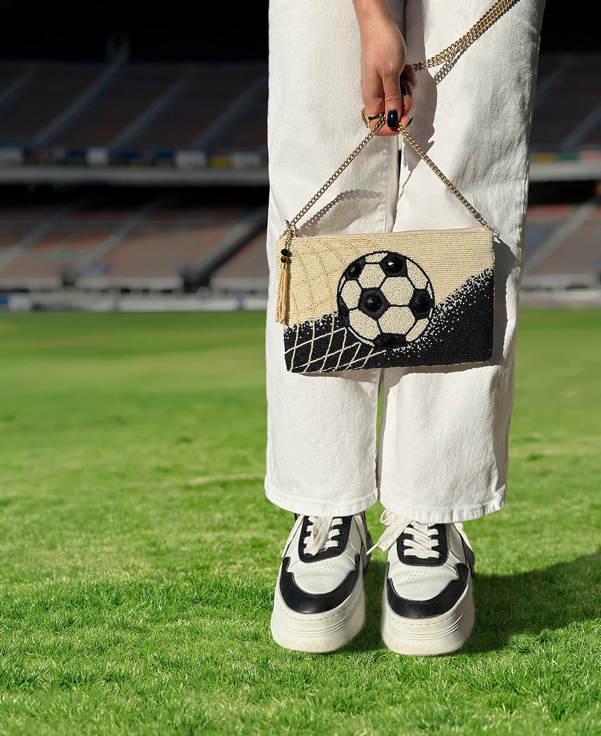 Mary Frances Goal! Beaded Soccer Crossbody Handbag