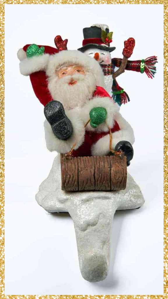 Katherine's Collection Sledding Santa and Snowman Stocking Holder