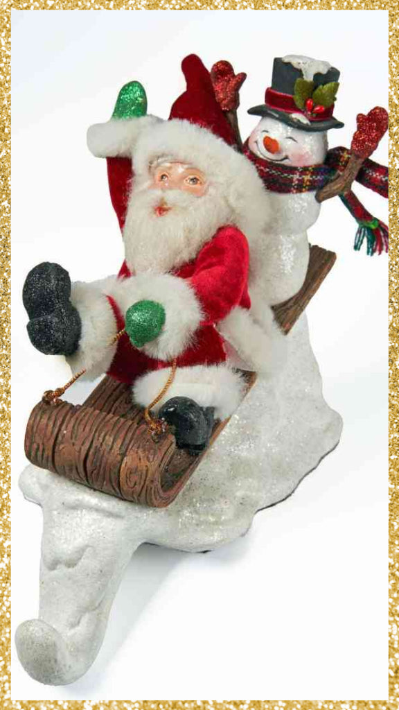 Katherine's Collection Sledding Santa and Snowman Stocking Holder