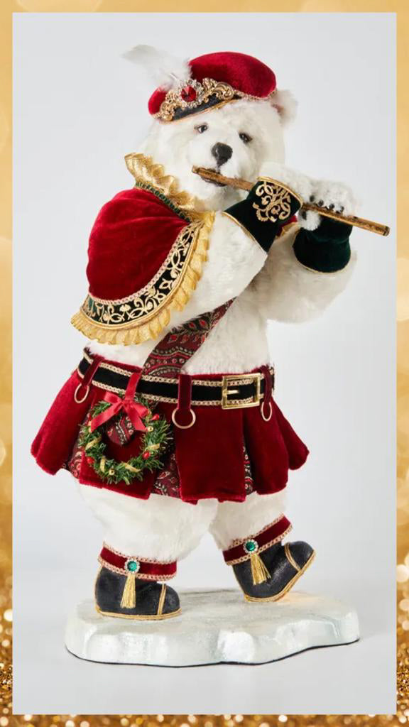 Katherine's Collection Christmas Decor Twelve Days Bear Piper Piping