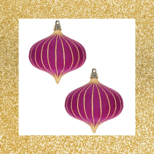 Magenta Velvet Onion Ornament Set of 2