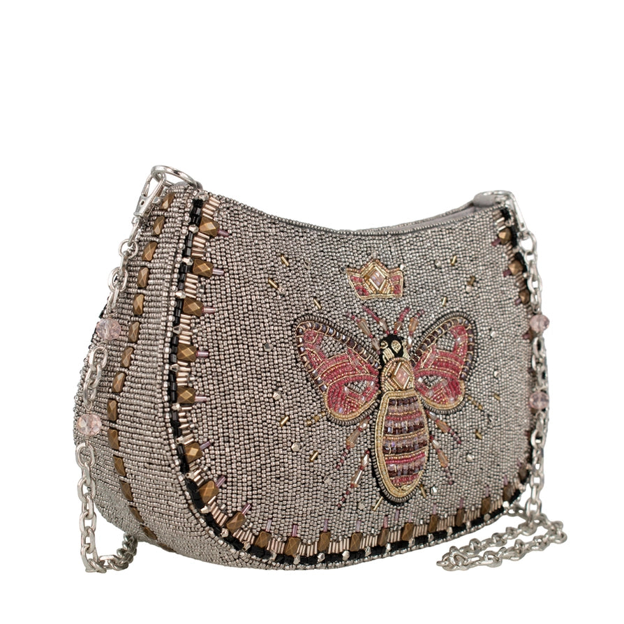 Mary Frances Crystal Buzz Beaded Bee with Crown Crossbody Handbag