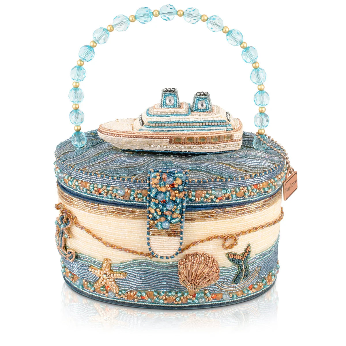 Mary Frances Shipshape Beaded Nautical Ship Top Handle Beaded Handbag