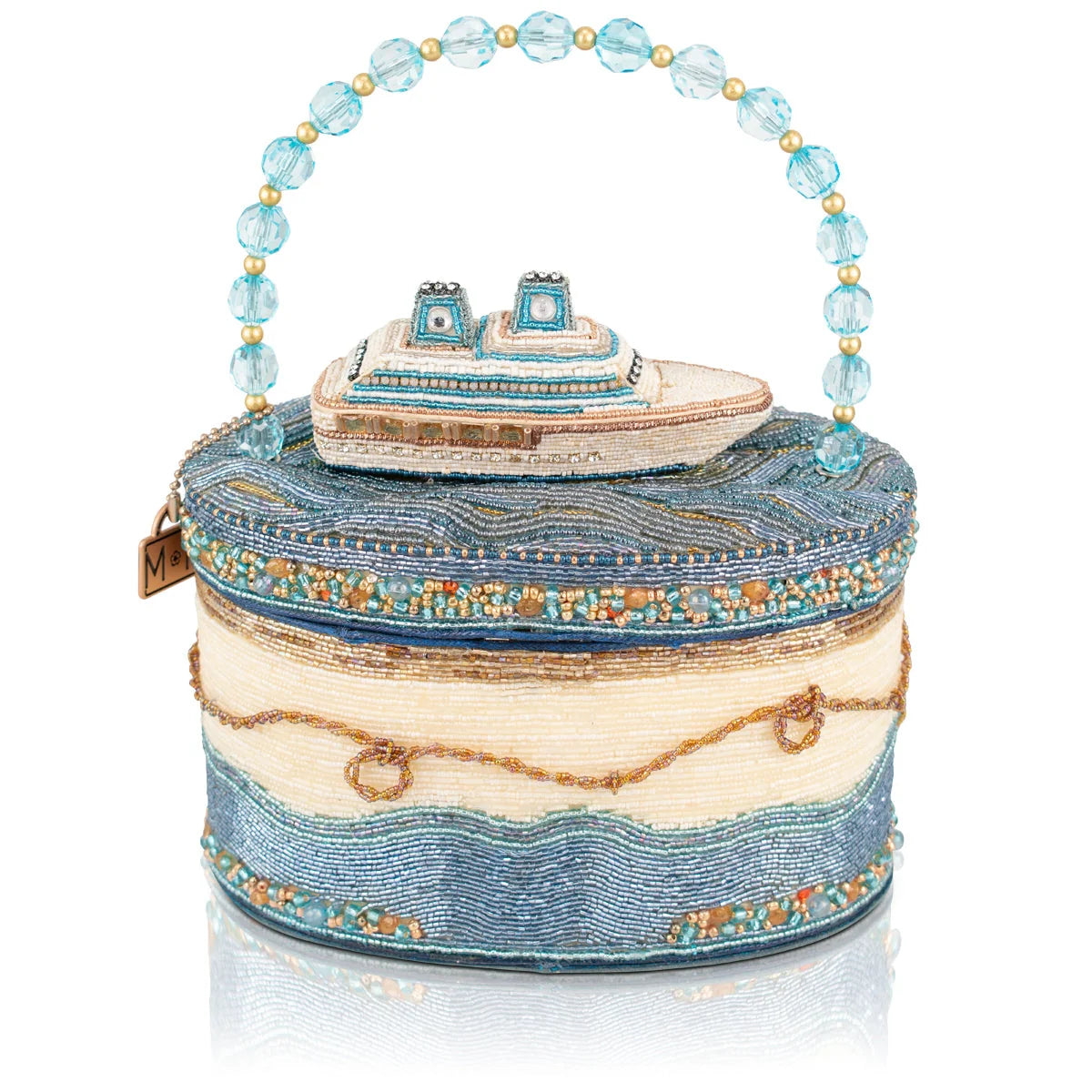 Mary Frances Shipshape Beaded Nautical Ship Top Handle Beaded Handbag