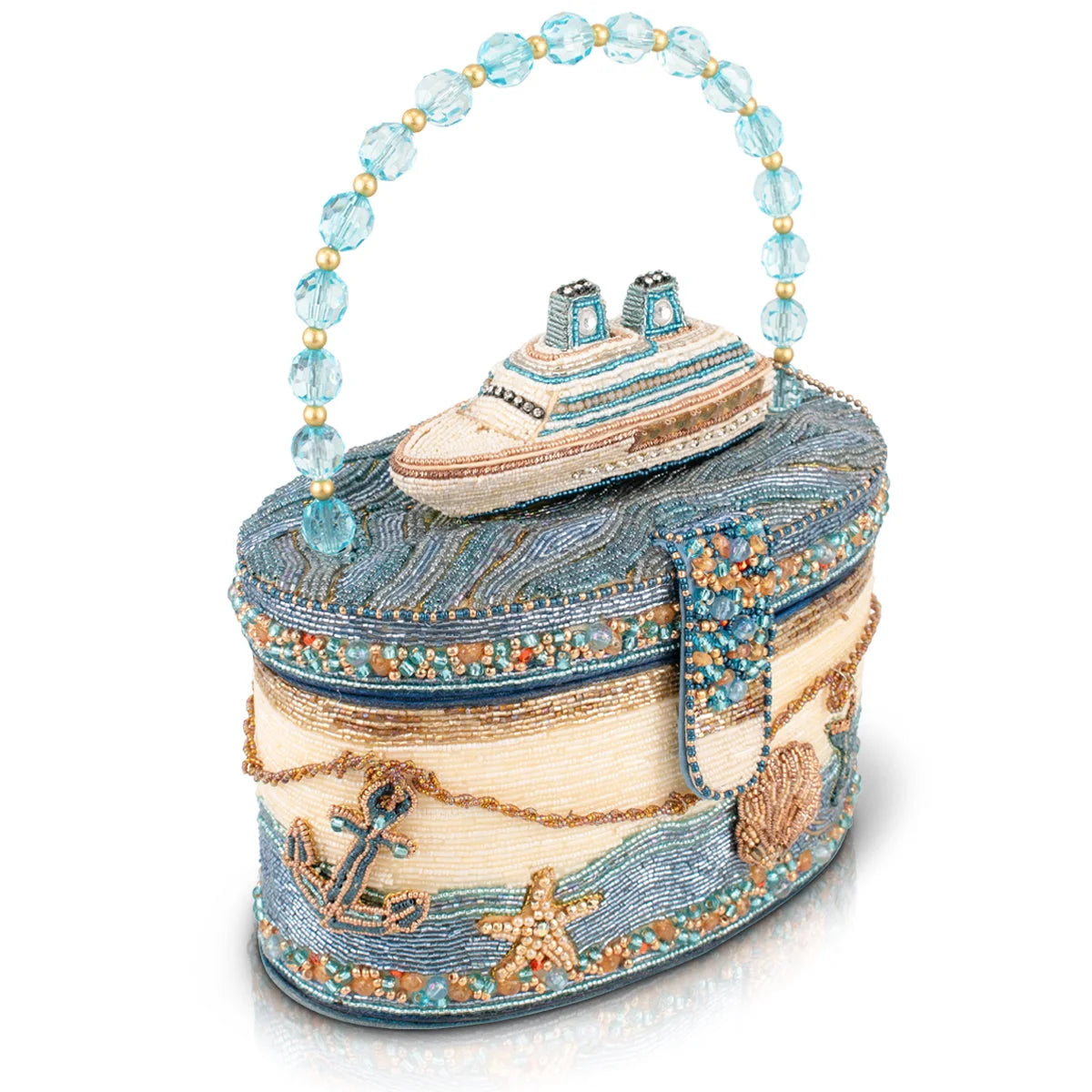 Mary Frances Shipshape Beaded Nautical Ship Top Handle Beaded Handbag