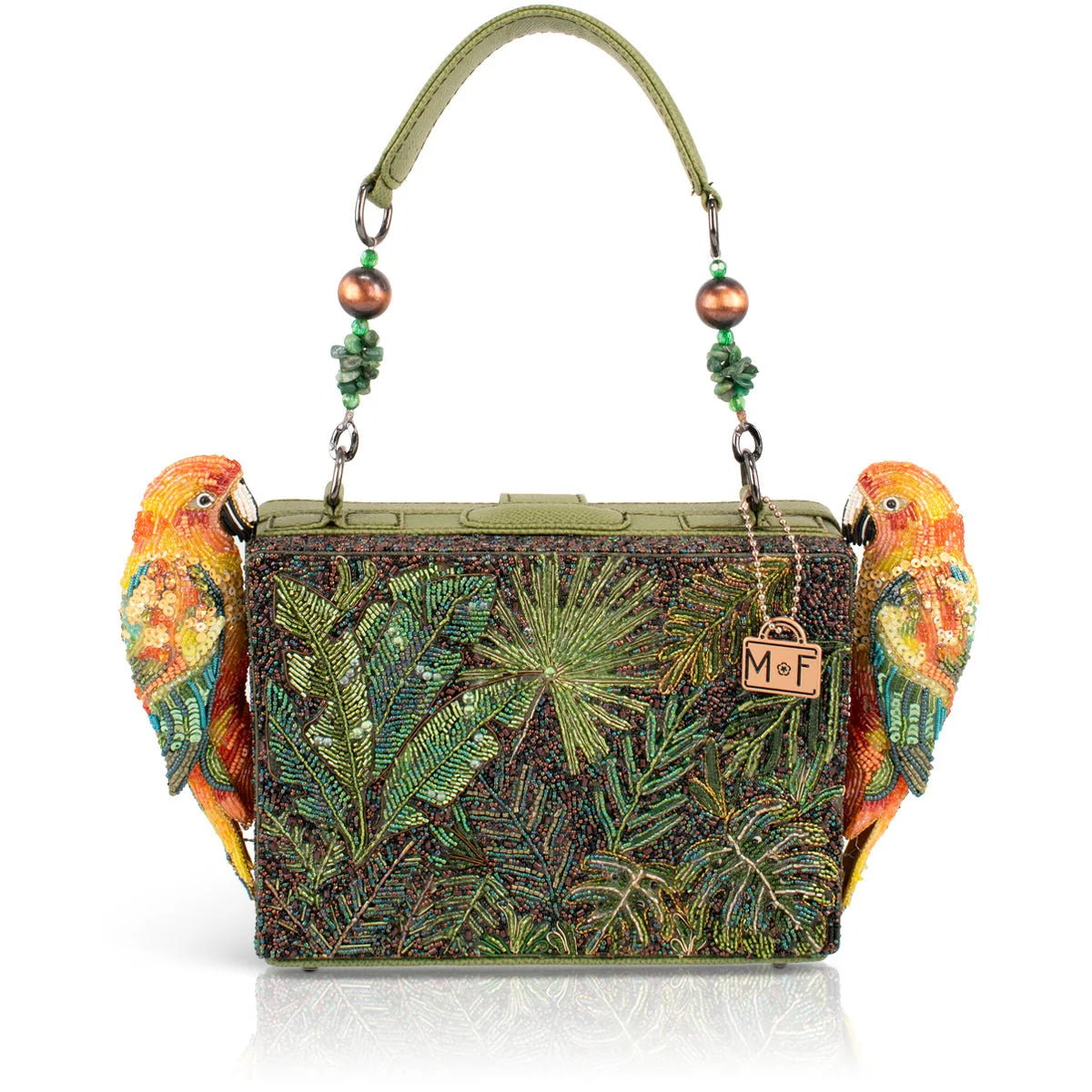 Mary Frances Feathered Friends Parrot Beaded Top Handle Handbag
