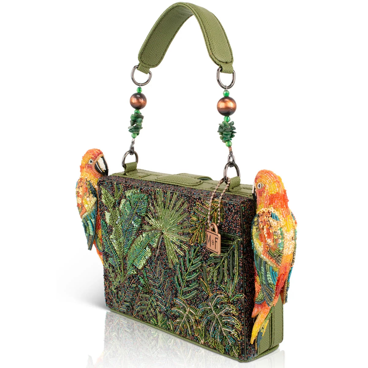 Mary Frances Feathered Friends Parrot Beaded Top Handle Handbag