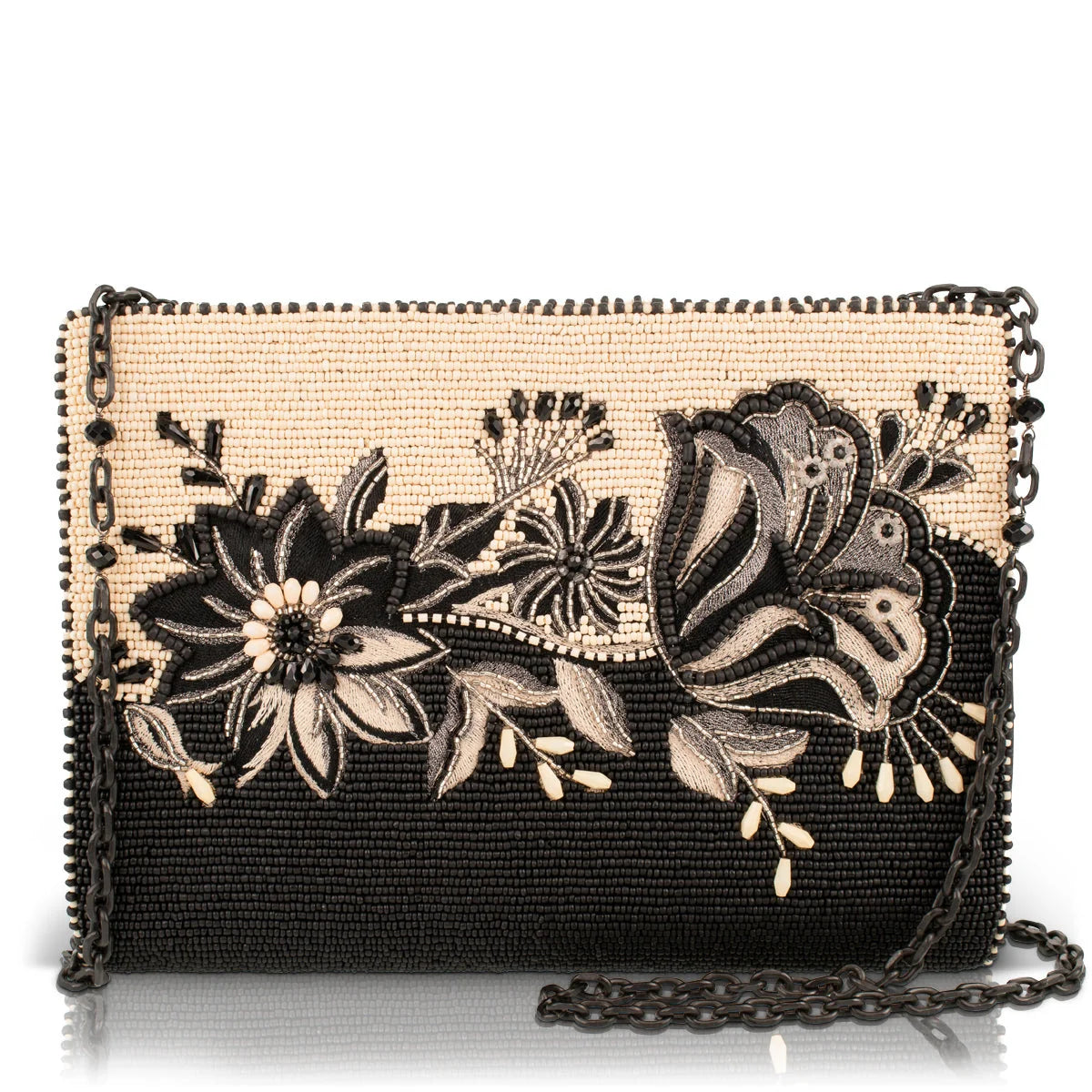 Mary Frances Wild One Beaded Black Floral Crossbody Handbag