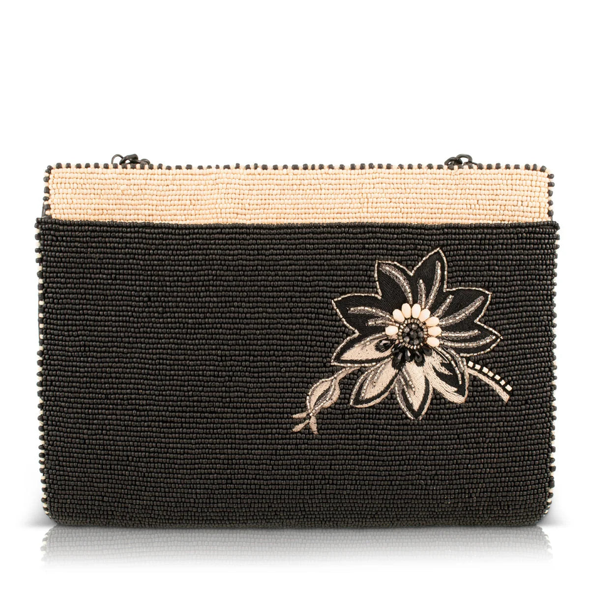 Mary Frances Wild One Beaded Black Floral Crossbody Handbag