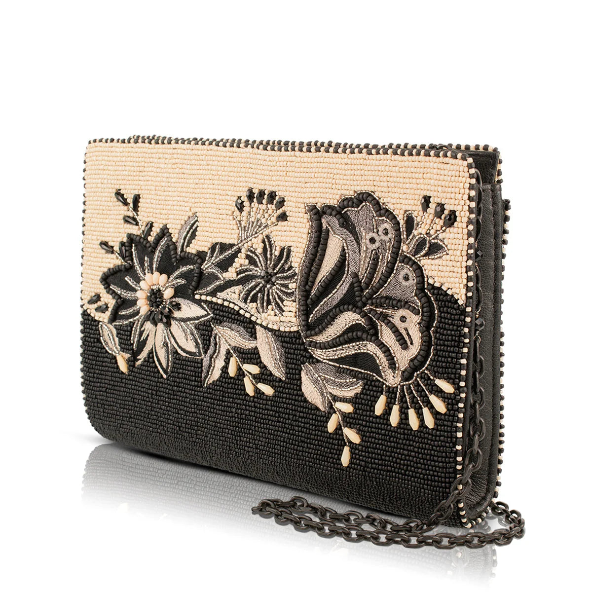 Mary Frances Wild One Beaded Black Floral Crossbody Handbag