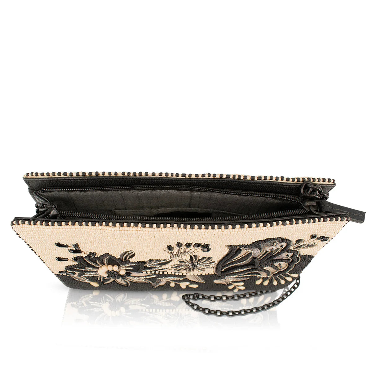 Mary Frances Wild One Beaded Black Floral Crossbody Handbag