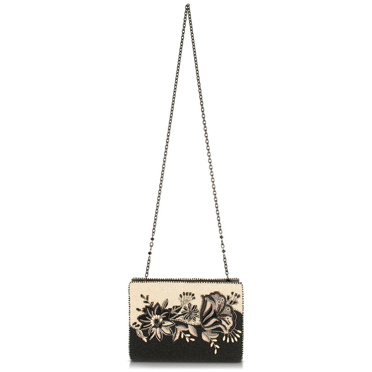Mary Frances Wild One Beaded Black Floral Crossbody Handbag