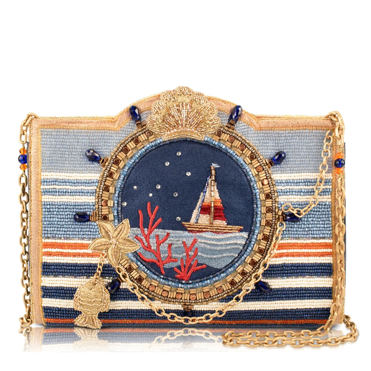 Mary Frances Set Sail Sailboat Beaded Nautical Crossbody Handbag