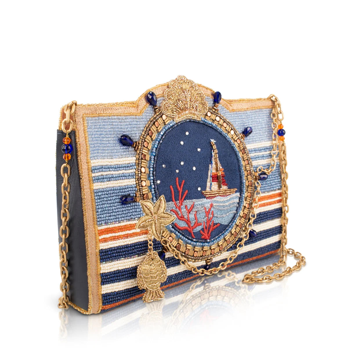 Mary Frances Set Sail Sailboat Beaded Nautical Crossbody Handbag