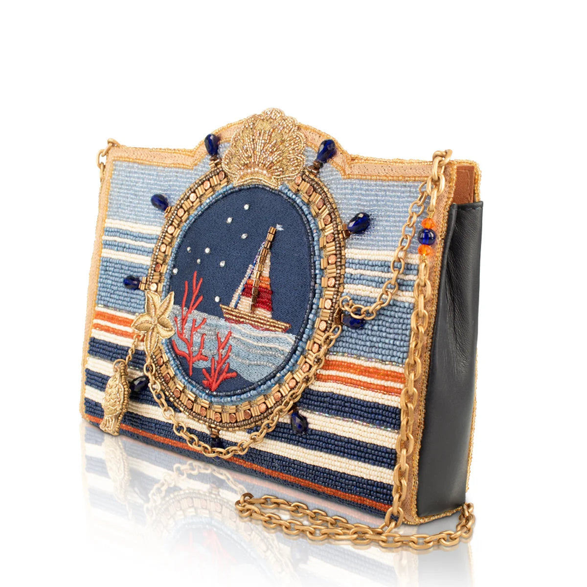 Mary Frances Set Sail Sailboat Beaded Nautical Crossbody Handbag