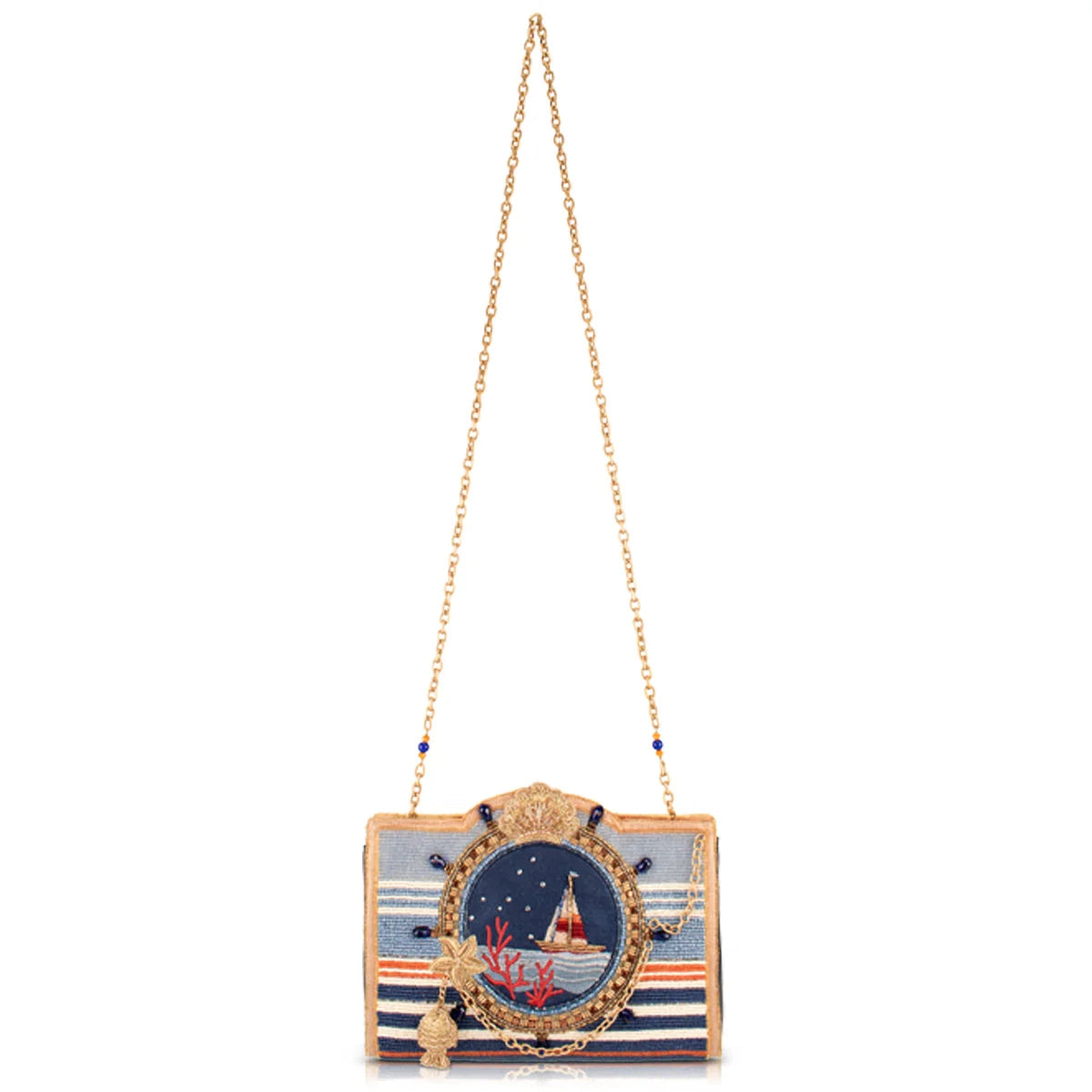 Mary Frances Set Sail Sailboat Beaded Nautical Crossbody Handbag