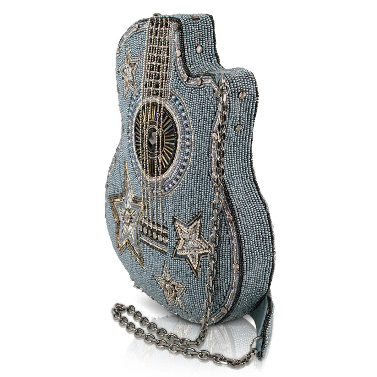 Mary Frances Stars & Strings Guitar Shaped Beaded Crossbody Handbag