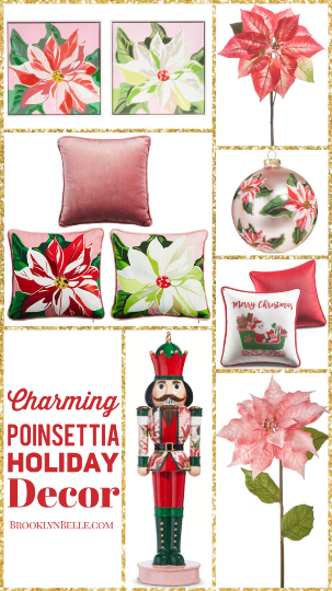 Pink Poinsettia Art  Set of 2  Pink Poinsettia Christmas Wall Art