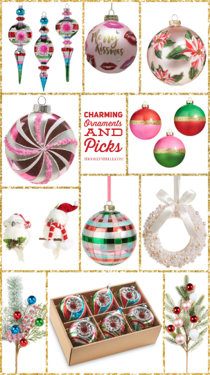 Snowy Pine Multicolor Ball Ornament Pick 16" Christmas Pick