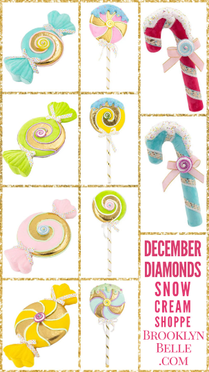 8" December Diamonds Teal Blue Candy Cane with Snow