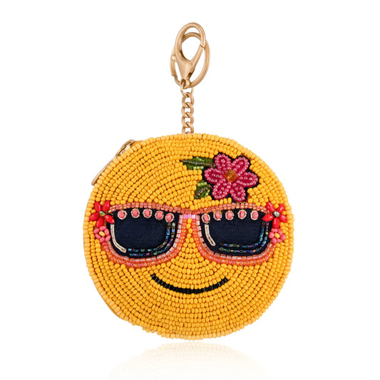 Mary Frances Cool Smiley Beaded Coin Purse Keychain Charm Handbag Accessory
