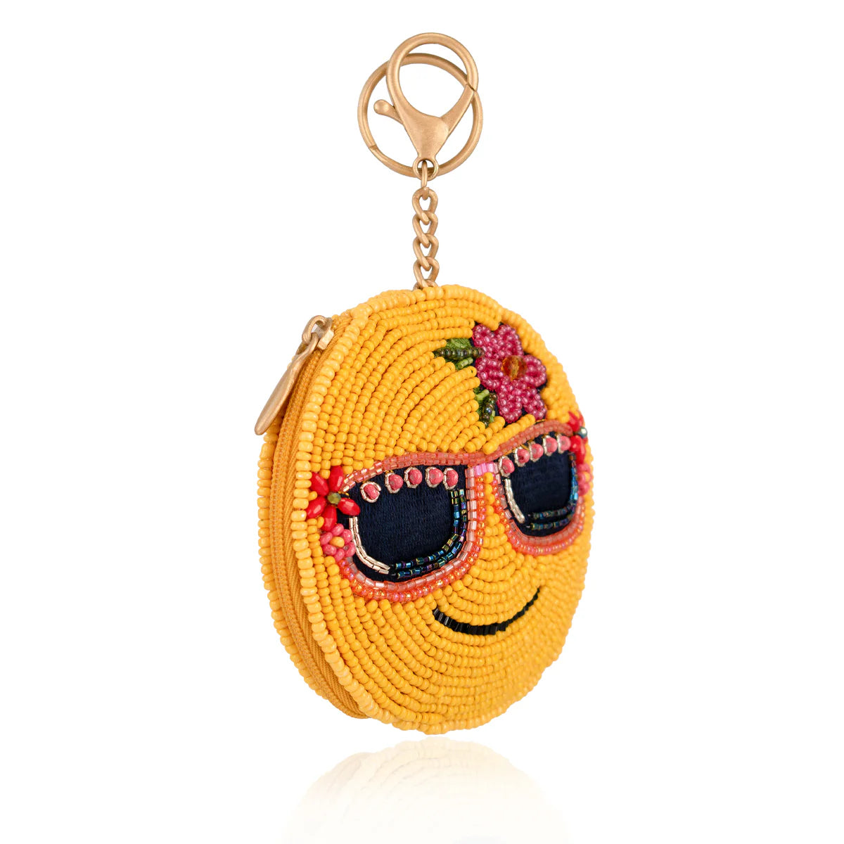 Mary Frances Cool Smiley Beaded Coin Purse Keychain Charm Handbag Accessory
