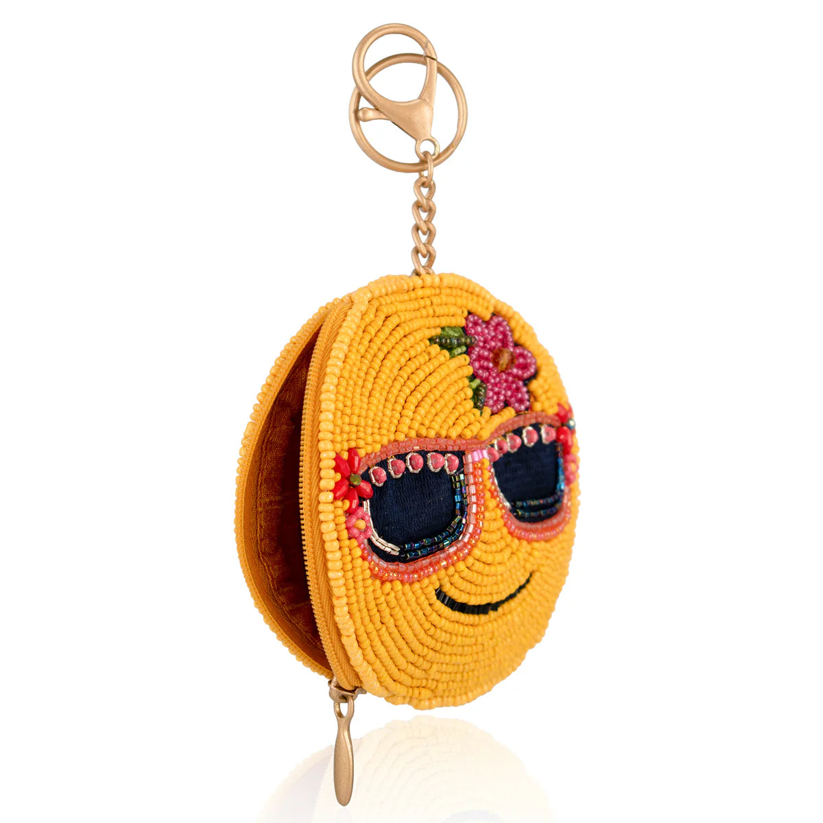 Mary Frances Cool Smiley Beaded Coin Purse Keychain Charm Handbag Accessory