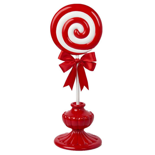 22" December Diamonds Red and White Swirl Lollipop On Red Base