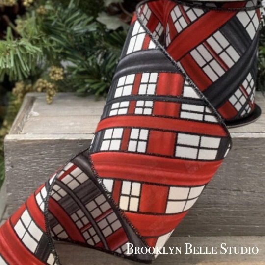 Black Glitter Red and White Plaid Christmas Ribbon