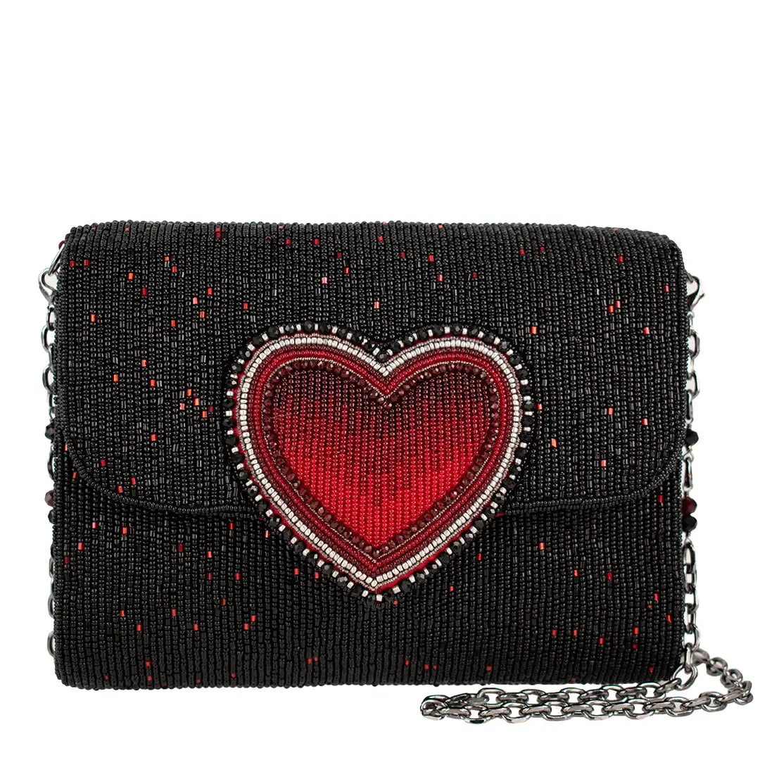 Mary Frances True Love Beaded Heart On Black Crossbody Bag  Fashion Handbag