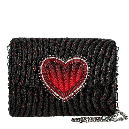 Mary Frances True Love Beaded Heart On Black Crossbody Bag  Fashion Handbag