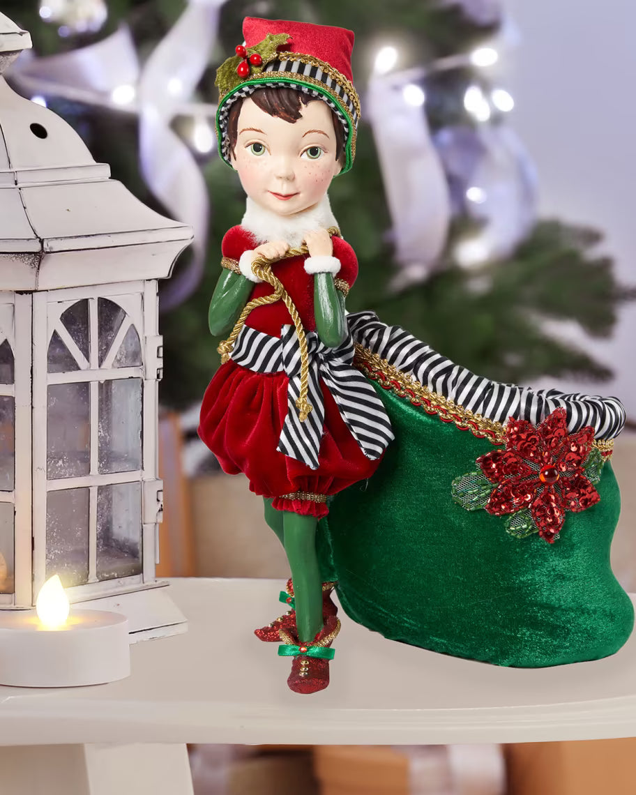 Katherine's Collection Merry and Bright Elf With Bag  Christmas Elf Decoration