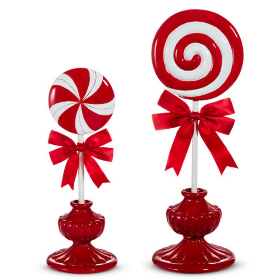 22" December Diamonds Red and White Swirl Lollipop On Red Base