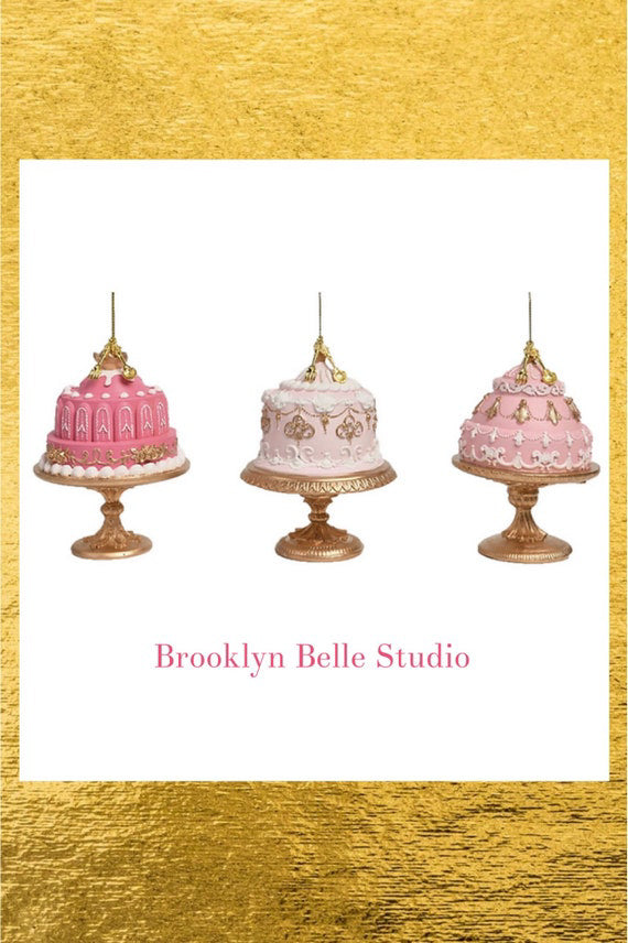 Set Of 3 Pink Cake Ornaments