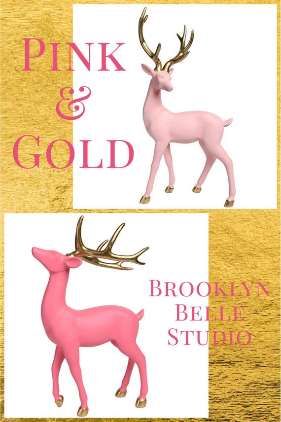17.5 Bright Pink Reindeer With Gold Antlers