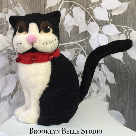Faux Wool Cat With Red Bell Collar