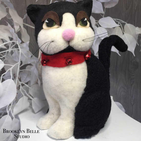 Faux Wool Cat With Red Bell Collar