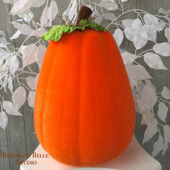 Tall Orange Flocked Pumpkin