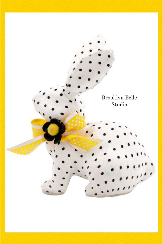 White Easter Bunny with Black Polka Dots Decor