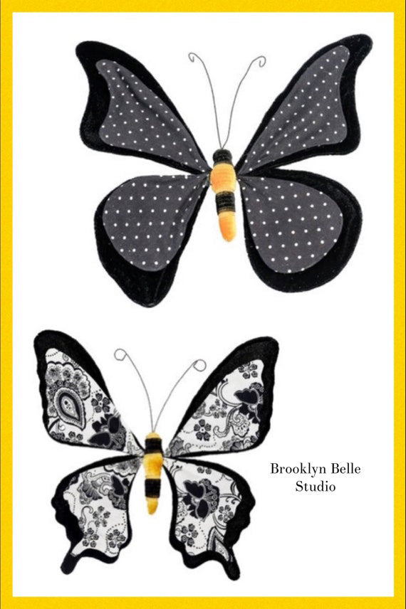 Set Of 2 Black and White Butterflies Decor