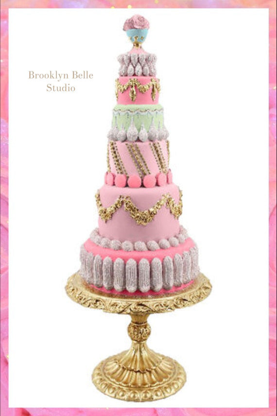 23" Pink Tiered Cake On Pedestal Stand Decoration