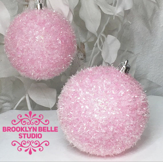 Set Of 2 Cotton Candy Pink Ornaments