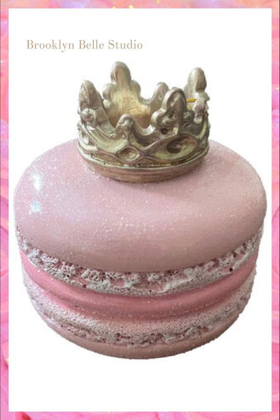 Pink Macaron Ornament with Gold Crown