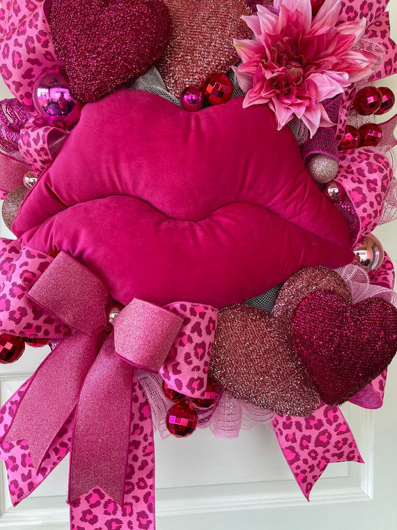 Hot Pink Lips And Heart Wreath