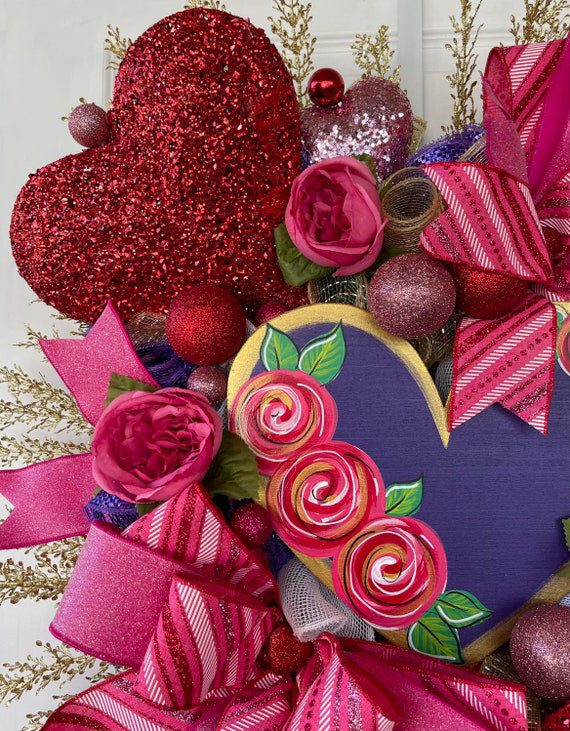 Pink Valentine's Day Wreath, Pink Sparkle Valentines Day Decor for front  door