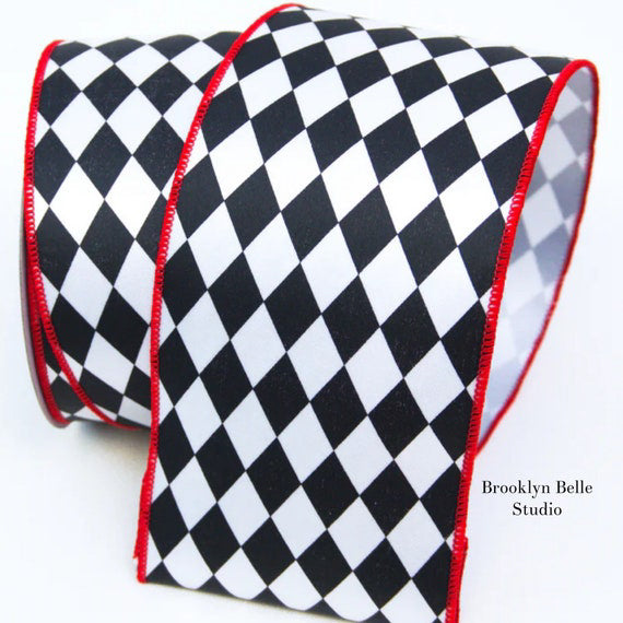 2.5" White And Black Ribbon Red Backing