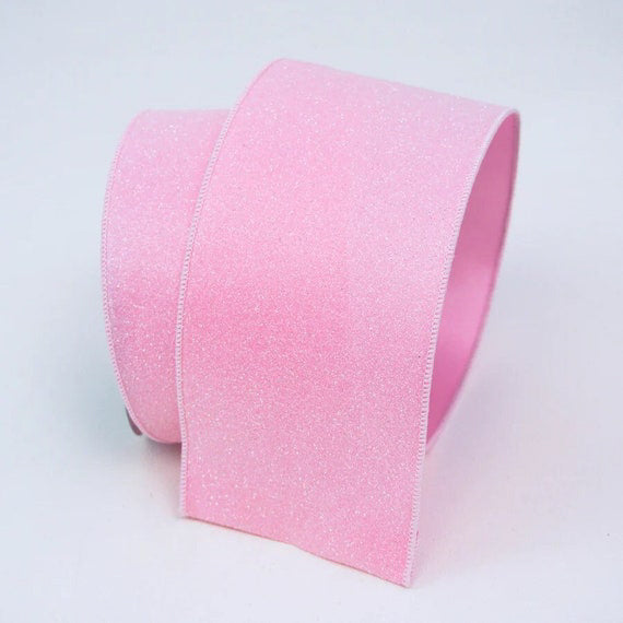 Bell Pink Ribbon 4 inch Light Pink Sugar Candy Glitter Farrisilk Designer wired Ribbon ...